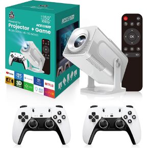 HCS350 Pro Projector and Game ، Retro 4K Smart Game Projector 1280*1080p biend-in 30000 Game ، لعبة فيديو محمولة مع وحدة تحكم لاسلكية ، 5G WiFi Bluetooth ، HDMI ، Android 12 ، Home Theater