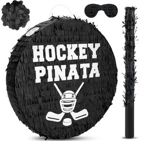 Jenaai 4 Pcs Hockey Party Favors Include 16" Hockey Piñata Bat Blindfold Piñata Stick and Confetti Bag for Hockey Theme Birthday Party Sports Party Reward Victory Celebration