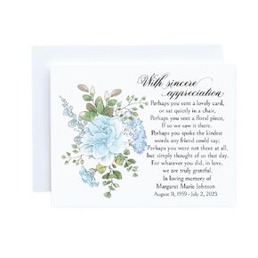 Blue Floral Sympathy Thank You Cards with Envelopes, Choose Quantity and Colors, Personalized Funeral Thank You Card with Blank Inside, Celebration of Life Thank You Notes, After Service