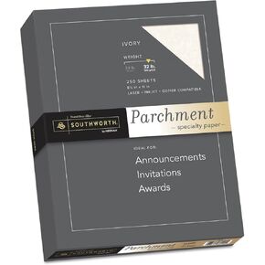 Southworth Parchment Specialty Paper, Ivory, 32 lbs, 8-1/2 x 11, 250/Box - J988C