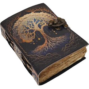 Blank Spell Book of Shadows Journal with Lock Clasp Vintage Handmade Leather Journal Tree of Life Print Diary Prayer Pagan Witchcraft Supplies Wiccan Decor Notebook Daily (7x5 Inch)