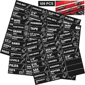 105 PCS Magnetic Toolbox Labels, Tool Chest Organizer with 4 Blank Label, Strong Magnet with Icons for Toolboxes Organization, Fits All Brands of Steel Tool Box Drawers 3" x 1"