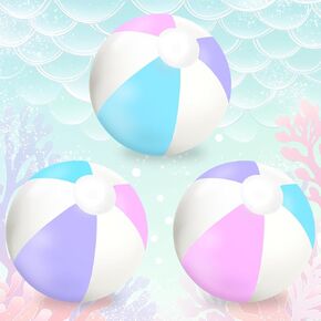 Whaline 3Pcs Mermaid Inflatable Beach Ball 16 Inch Round Pool PVC Balls Cute Game Toys for Summer Hawaiian Tropical Theme Beach Party Decor