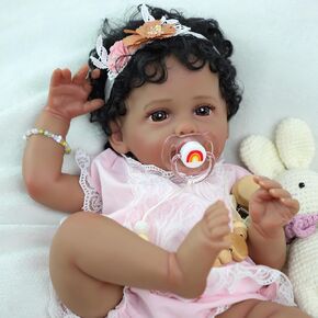 SCOM Reborn Baby Dolls Black Girl - 20 Inch African American Realistic Newborn Girl Doll, Lifelike Weighted Soft Body, Christmas Birthday Gift for Kids Age 3+