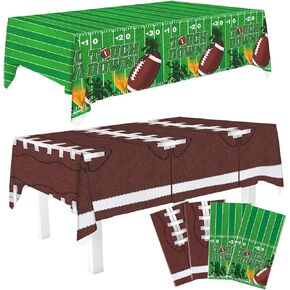 4 Pack Football Tablecloth, Football Birthday Party Supplies Plastic Football Table Covers for Football Birthday Party Decorations