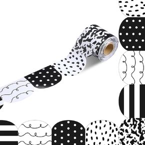 Fuutreo 50 Feet Black and White Scalloped Bulletin Board Border 5 Styles Black White Squiggles and Dots Classroom Borders Trim Rolled Die Cut for Bulletin Board Chalkboard School Teachers Wall Decor