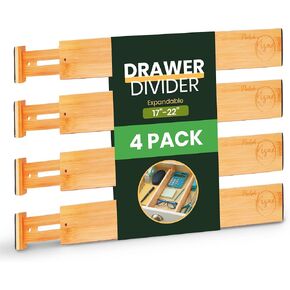 Adjustable Bamboo Drawer Dividers, Drawer Organizer for Kitchen, Bedroom, Bathroom, Office Desk, Dresser Nursery & Silverware, Natural Wooden Separators with Soft Foam Ends, Expandable
