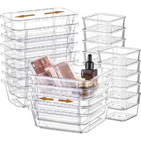 25 Pcs Extendable Clear Drawer Organizer, 3 Size Adjustable Desk Drawer Organizer Acrylic Storage Bins for Makeup, Jewelry Gadgets for Kitchen, Bedroom, Bathroom, Office