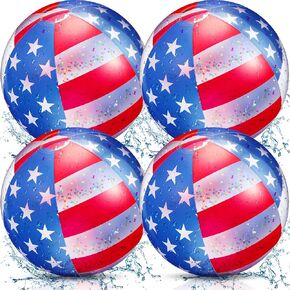 Lewtemi Patriotic Inflatable Glitter Beach Ball Confetti Pool Beach Balls 12 Inch USA Flag Swimming Pool Party Ball Independence Day Ball for Adults Summer Beach, Pool and Party Favor