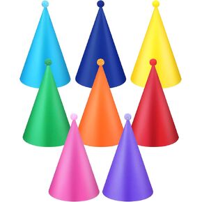 Faccito 24 Pcs Rainbow Birthday Party Cone Hats Colorful Pastel Paper Birthday Hats with Pom Poms Macaron Celebration Headwear for Baby Shower Bridal Shower Party Decorations