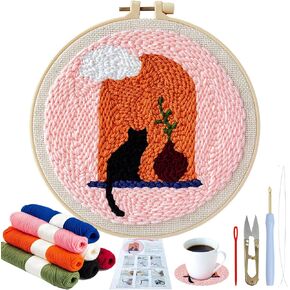 GZIXBDA Punch Needle Kit, Embroidery Kits Punch Needle Kits Adults Beginner Punch Starter Kit with Patterns Tools Yarns Hoop Instructions, Sunset