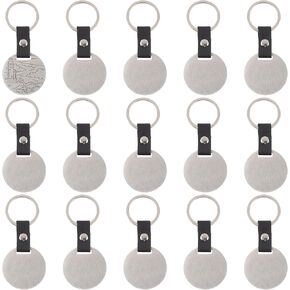 Framendino, 15 Pack Engravable Metal Keychains Blanks with Leather Stamping Keychain Engraving Stainless Steel Blank Key Ring Tags for DIY Employee Craft Round Silver