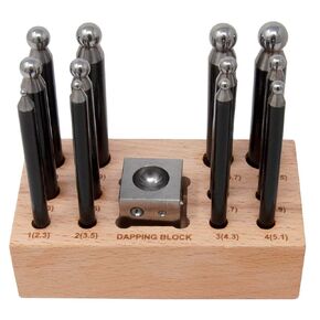 13 Piece Steel Dapping Doming Punch Set with 1" Doming Block with Wooden Base Jewelers Forming Tool Set Shaping Texturizing Jewelry Making Tool