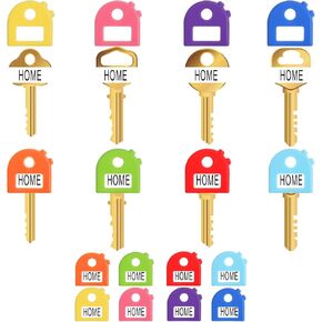 16PCS Key Covers Caps, Silicone Key Tags Identifiers with Label Paper and Key Ring, Suitable for Standard Regular Thin Flat House Keys (8 Colors)