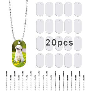 Sublimation Dog Tags Blanks 20 Pcs,Oval Aluminum Sublimation Dog Tags Necklace Blank with Chain Double Sided Sublimation Blanks Dog Tags Personalized for Pets Metal Stamping Dog Tag Pendants