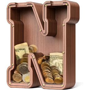 SummiDate Extra Thick Wooden Letter Piggy Bank| 4 CM Piggy Bank for Boys Girls Toddler| Alphabet Money Bank| Coin Bank Birthday Gift for Kids|Birthday Gift for Kids (T)