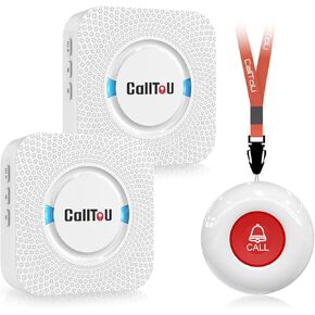 CallToU Caregiver Pager Wireless Call Button Nurse Alert System 500+ Feet for Home/Elderly/Patient/Disabled 2 Plugin Receiver 1 Waterproof Transmitter