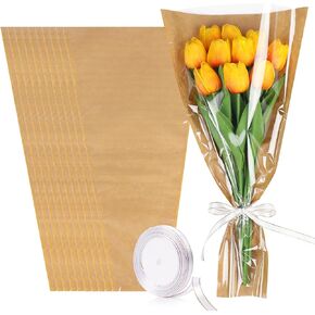 DIYASY 50 PCS FLOW WARP FLARP FACS BOUNTS BOUKETS ، CRAFT PAPER FLOROL FLOROL SLEEVES مع أشرطة بائع الزهور لوازم التخرج من يوم حفل الزفاف 9.8x3.9x17.9 بوصة