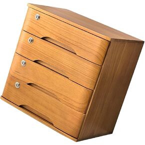 Storage Box Storage Cabinet，Solid Wood Storage Box, Flat File Cabinet, Desktop File Cabinet, Wooden Desktop Drawer Cabinet, Desktop Storage Box with Lockable Drawers, 1/2/3/4 Floors Flat Fil