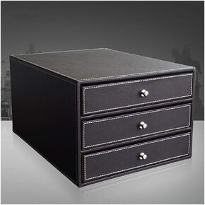 -3 Drawer Leather Mobile Desktop File Cabinet Three-Layer Drawer Type A4 File Storage Box Desktop Cabinet for Office Use (Color : Black) (Brown)