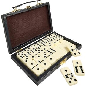 Premium Double Six Dominoes Set - 28 Classic Tiles in Faux Leather Case - Fun Educational Toy for Kids, Boys, Girls, Classroom Kit, Classic Game Night Party Favors Set, Travel-Friendly