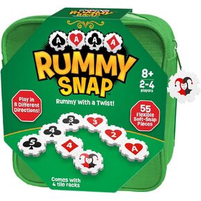Rummy Strategy Game for Adults, Family, and Kids, Includes Full Size Snap Tiles, Racks, and Storage Travel Bag, Fun for Ages 8+, 2-4 Players