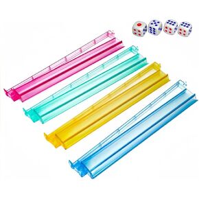Mahjong All-in-One Tile Rack & Pusher, Clear Acrylic Mahjong Rack and Pusher Combo, Enhanced Mah Jongg Tile Holders Set of 4，Color，with 4 Dics
