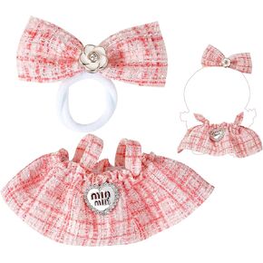 Vintage Black Plaid Doll Dress for 6.7-Inch Dolls – Fits 17cm Labu Style Dolls – Suspender Outfit with Bow Headband (Black)