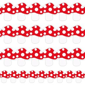 Whaline 32.8ft Bulletin Bulletin Border Border to School Red White Mushroom Die cut trim لزينة جدار السبورة