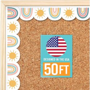 50ft Bulletin Board Borders Trim - Classroom Borders for Bulletin Board Decorations, Teacher Supplies for Classroom Decor Preschool, Kindergarten & Elementary, Boho Scalloped Boarders