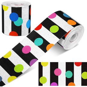 Zonon 65 Feet Colorful Polka Dots Bulletin Board Borders Decorative Black and White Stripes Bulletin Board Straight Rolled Border Trim Decorations for Classroom Back to School Offices Decor