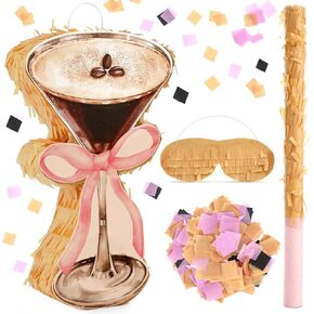 Espresso Martini Piñata Cocktail Wine Glass Piñata Bundle with Stick Blindfold Confetti a Tini Bit Older Party Supplies for Bachelorette Bar Martini Birthday Party Decoration