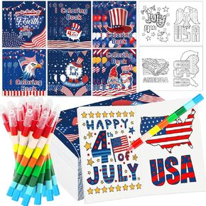 HABDJILTY 36 Pcs 4th of July Coloring Books Mini Independence Day Color Book Bulk with Pens Art Drawing Booklets for Patriotic USA Independence Memorial Day Classroom Activities Party Favors
