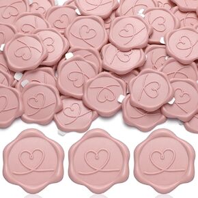 100 Pcs Heart Wax Seal Stickers Dusty Pink Heart Wax Seal Stickers, 3D Self Adhesive Decals for Envelope Wedding Party Invitation, Greeting Cards, Gift Wrapping
