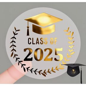 Graduation Stickers Class of 2025 Stickers 120PCS Gold Foil Sticker 1.6 Inch Transparent Graduation Party Favors Sticker for Envelope Seals tag
