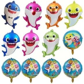 Shark Birthday Party Decorations for Boys and Girls, 26" Shark Helium Balloons for Baby Birthday Party with 5 Pcs 18" Round and Star Ocean Theme Balloons, Shark Party Decorations (10 pcs)