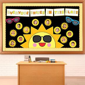 Summer Sun Sun Bulletin Board Help Welt to School Paper Cetouts DIY Picture Frame Crafts Everynder Thines in That Class Bulletin Board Decoration for Office Home School Chalkboard Door Supplies