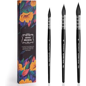 Watercolor Brushes Set, 3Pcs Fuumuui Round Quill Mop Fine Tips Watercolor Paint Brush, Soft Synthetic Squirrel Bristles, Short Handles for Watercolor Gouache Ink Painting - Sizes #2 6 8