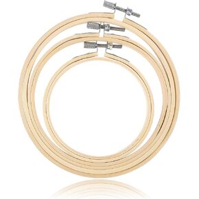 Bewudy 3 Pieces Embroidery Hoops, 4/5/6 inch Round Embroidery Hoops, Round Bamboo Cross Stitch Hoop Adjustable Stitch Hoop for Embroideries Cross Sew Art Craft Sewing