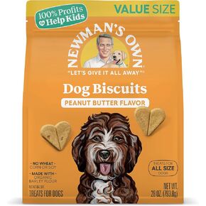 Newman's Own Dog Biscuits - Peanut Butter | Value Size | Made with Organic Barley | No Wheat, Corn, or Soy | 28 oz Bag