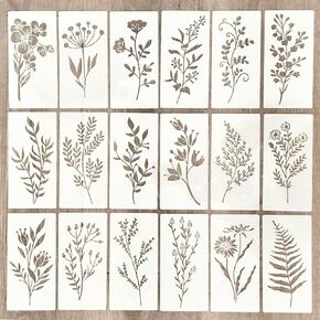 Reusable Flowers Stencils,18 Pack Botanical Floral Leaves Templates for Wood,Wall,Furniture Decor,DIY Craft Projects | Art Stencils for Home,Canvas,Furniture Design