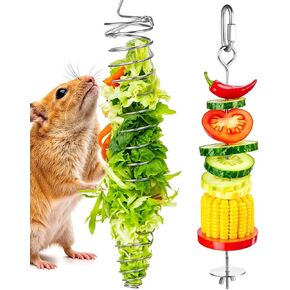 2 PCS Rat Enrichment Toys Stainless Steel Bird Food Holder Fruit Vegetable Holder Rat Parrot Foraging Toy Hanging Basket Fancy Mice Cage Accessories Slow Feeder for Parakeet Rodent