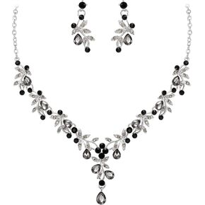 Crysdue Wedding Bridal Jewelry Set for Women, Teardrop Crystal Leaf Cluster Statement Necklace Chandelier Dangle Earrings Costume Jewelry for Prom Party Blue Gold-Tone in Kuwait