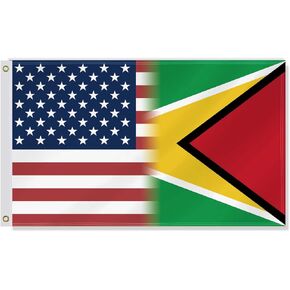 3×5 FT USA Guyana Combo Flag,Large Guyanese Friendship Decor,Double Side Digital Printed 150D Polyester Banner With Canvas Header Brass Grommet For Outdoor Indoor Parade Car