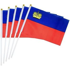 25 Pack Hand Held Small Mini Flag Liechtenstein Liechtensteins Flag Stick Flag Round Top National Country Flags,Party Decorations Supplies For Parades,World Cup,Festival Events,International Festival