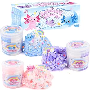 3 Pack Axolotl Cloud Slime, with Pink, Blue, Purple Axolotl Charms, Scented Slime Party Favor for Girls & Boys, Super Soft, Idea Birthday Gifts, Goodie Bag Stuffers, Classroom Rewards for Kids