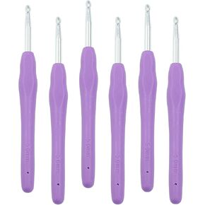 suiwotin 6pcs 5mm Crochet Hook, US Size H (Size 8) Aluminum Crochet Hook Set, Rubber Handle Ergonomic Knitting Needles for Yarn DIY Crafts Projects