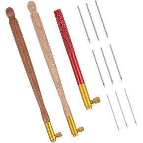 Mabor 3 Pcs Tambour Hooks Kit Embroidery Crochet Hook Wood Handle Tambour Embroidery French Drum Hooks with 9 Needles Tambour Hook Latch Beaded Needle for Embroidery Knitting DIY Sewing