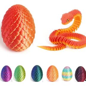3D Printed Snake with Egg, 3D Printed Dragon Egg,Desktop Toy, Fidget Toy Executive Desk Home Office Decor (Orange)
