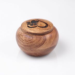 Handcrafted Small Pet Urn for Ashes – Mango Wood Memorial Keepsake for Dog or Cat – Paw & Heart Design – Holds up to 6 lbs – Mini Cremation Urn Box